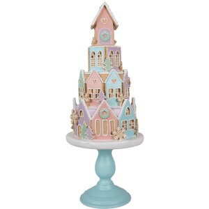 Clayre & Eef 5PR0136 Decoratief Huis Pastelkleuren Blauw Roze Ø 24x59 cm Polyresin