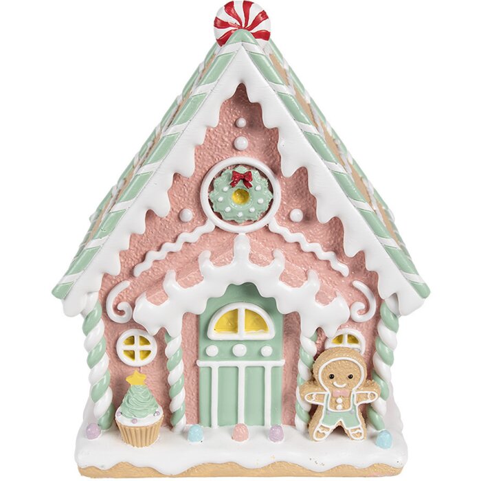 Clayre & Eef 6PR4263 Decoratief Huis Roze 20x16x25 cm Polyresin Kerstmis