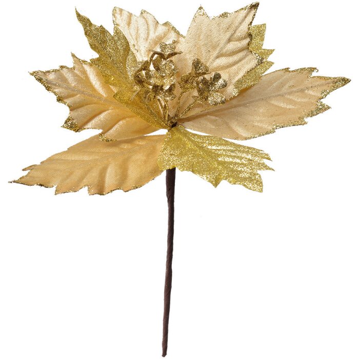 Clayre & Eef 65820 Kerstdecoratie Bloem Goudkleurig Ø 21x25 cm Kunststof