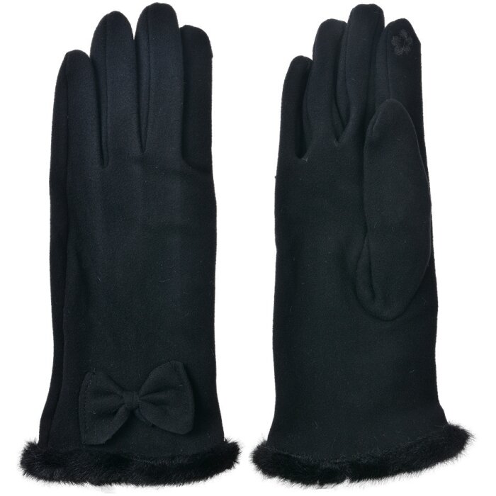 Juleeze JZGL0089Z Handschoenen zwart 9x23x1cm met strik imitatiebont