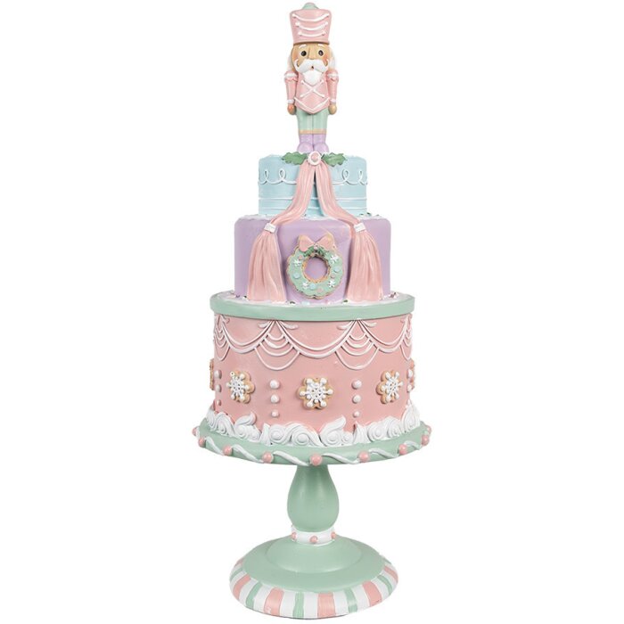 Clayre & Eef 6PR4261 Decoratie Taart Ø 17x42 cm Roze Polyresin Landelijke Stijl