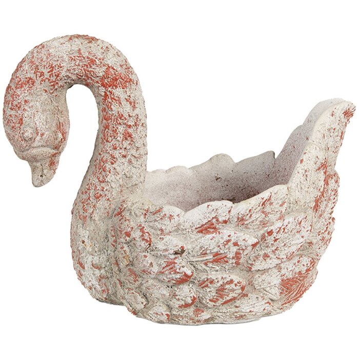 Clayre & Eef 6TE0549 Bloempot Zwaan Antiek Look Grijs Rood 19x11x15 cm Steen