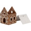 Clayre & Eef 6CE1742 Theelichthouder Huis Bruin Wit 7x8x9 cm Porselein