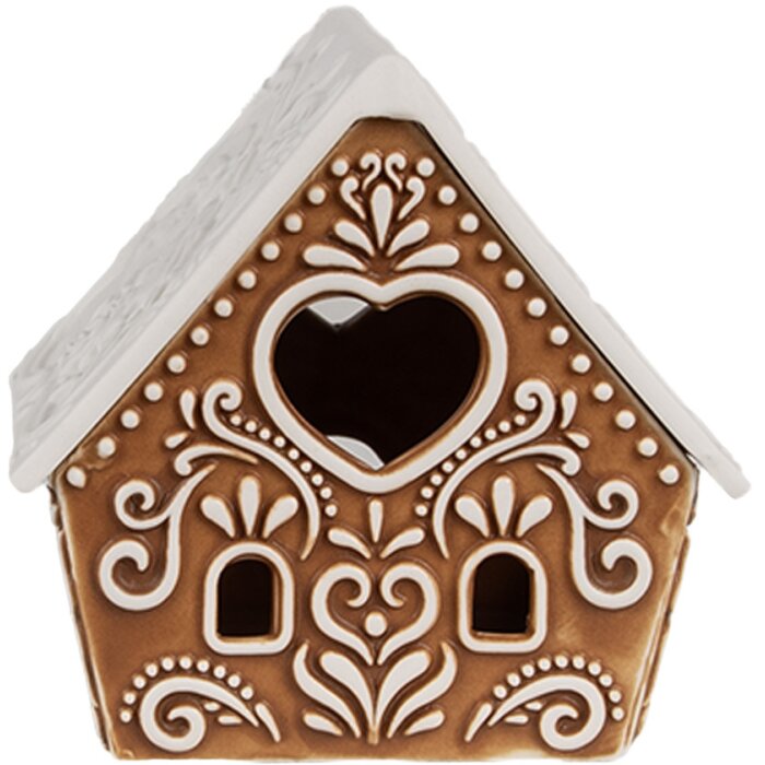 Clayre & Eef 6CE1743 Theelichthouder Bruin Wit Porselein 9x7x8 cm