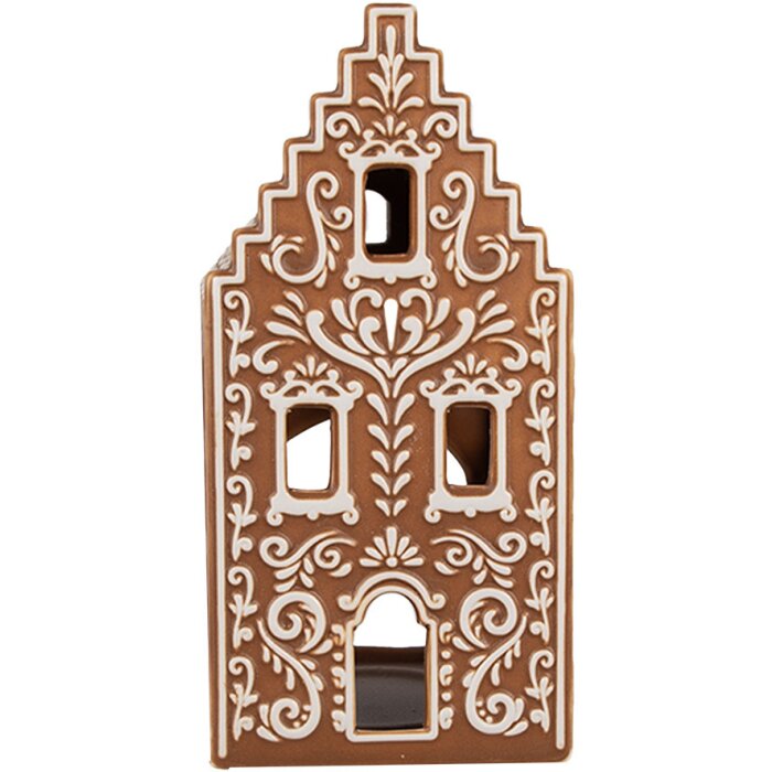 Clayre & Eef 6CE1745 Theelichthouder Bruin Wit 7x7x15 cm