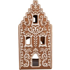 Clayre & Eef 6CE1745 Theelichthouder Bruin Wit 7x7x15 cm