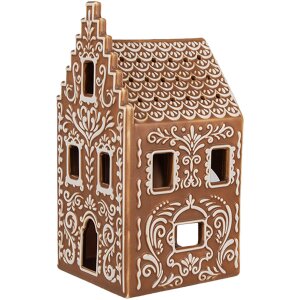 Clayre & Eef 6CE1745 Theelichthouder Bruin Wit 7x7x15 cm