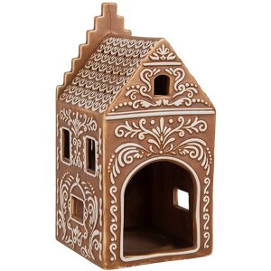 Clayre & Eef 6CE1745 Theelichthouder Bruin Wit 7x7x15 cm