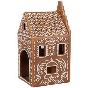 Clayre & Eef 6CE1745 Theelichthouder Bruin Wit 7x7x15 cm