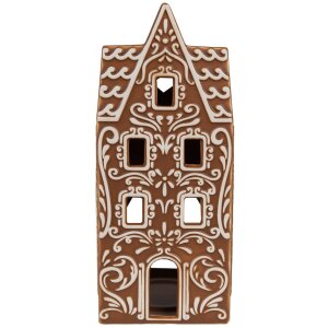 Clayre & Eef 6CE1746 Theelichthouder Huis Porselein Bruin Wit 7x7x17 cm