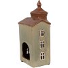 Clayre & Eef 6CE1881 Theelichthouder Huis Keramiek Groen Bruin 12x9x25 cm