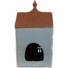 Clayre & Eef 6CE1882 Theelichthouder Huis Landelijke Stijl Blauw Bruin 13x9x22 cm
