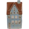 Clayre & Eef 6CE1884 Theelichthouder Huis Keramiek Blauw Bruin 11x8x20 cm