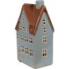 Clayre & Eef 6CE1884 Theelichthouder Huis Keramiek Blauw Bruin 11x8x20 cm
