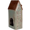Clayre & Eef 6CE1886 Theelichthouder Huis Keramiek Grijsbruin 15x11x30 cm