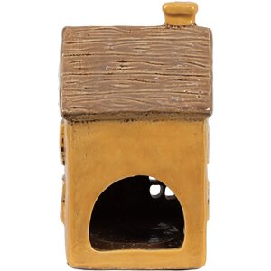 Clayre & Eef 6CE1891 Theelichthouder Huis Keramiek Geel 9x9x15 cm Landelijke stijl