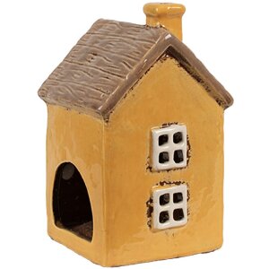 Clayre & Eef 6CE1891 Theelichthouder Huis Keramiek Geel 9x9x15 cm Landelijke stijl