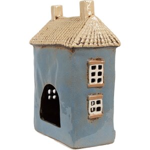 Clayre & Eef 6CE1894 Theelichthouder Huis Blauw Beige 16x10x23 cm Keramiek