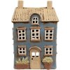 Clayre & Eef 6CE1894 Theelichthouder Huis Blauw Beige 16x10x23 cm Keramiek