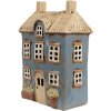 Clayre & Eef 6CE1894 Theelichthouder Huis Blauw Beige 16x10x23 cm Keramiek