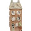 Clayre & Eef 6CE1895 Theelichthouder Huis Keramiek Bruin Beige 12x9x28 cm