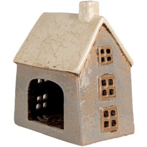 Clayre & Eef 6CE1899 Theelichthouder Huis Keramiek Grijs Beige 15x10x17 cm
