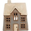 Clayre & Eef 6CE1899 Theelichthouder Huis Keramiek Grijs Beige 15x10x17 cm