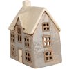 Clayre & Eef 6CE1899 Theelichthouder Huis Keramiek Grijs Beige 15x10x17 cm