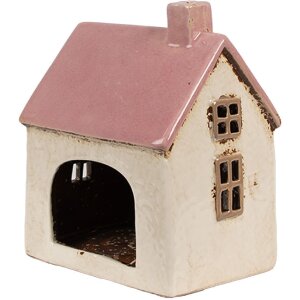 Clayre & Eef 6CE1900 Theelichthouder Huis Beige Roze 13x10x16 cm Keramiek