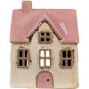 Clayre & Eef 6CE1900 Theelichthouder Huis Beige Roze 13x10x16 cm Keramiek