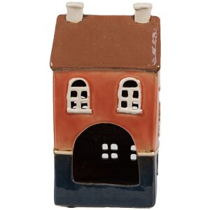 Clayre & Eef 6CE1914 Theelichthouder Huis Keramiek Oranje Blauw 12x9x22 cm
