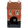 Clayre & Eef 6CE1914 Theelichthouder Huis Keramiek Oranje Blauw 12x9x22 cm