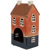 Clayre & Eef 6CE1914 Theelichthouder Huis Keramiek Oranje Blauw 12x9x22 cm