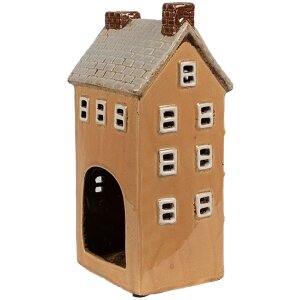 Clayre & Eef 6CE1869 Theelichthouder Huis Keramiek Oranje-Beige 11x9x22 cm