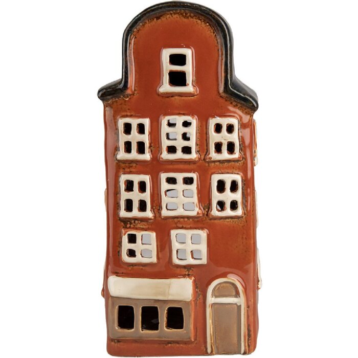 Clayre & Eef 6CE1871 Theelichthouder Huis Keramiek Rood 12x9x25 cm Landelijke stijl