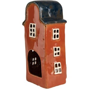 Clayre & Eef 6CE1871 Theelichthouder Huis Keramiek Rood 12x9x25 cm Landelijke stijl