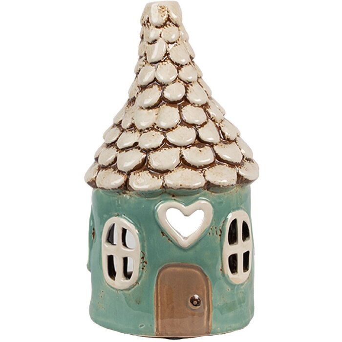 Clayre & Eef 6CE1873 Theelichthouder Huis Keramiek Groen Ø 11x20 cm Landelijke stijl