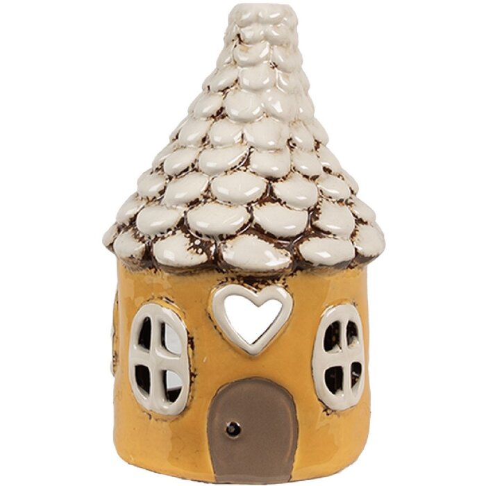 Clayre & Eef 6CE1874 Theelichthouder Huis Keramiek Geel Beige Ø11x17 cm