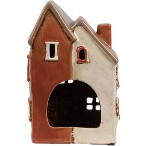 Clayre & Eef 6CE1908 Theelichthouder Huis Keramiek Beige Oranje 13x8x20 cm