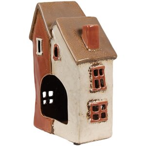 Clayre & Eef 6CE1908 Theelichthouder Huis Keramiek Beige Oranje 13x8x20 cm