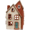 Clayre & Eef 6CE1908 Theelichthouder Huis Keramiek Beige Oranje 13x8x20 cm