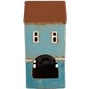 Clayre & Eef 6CE1915 Theelichthouder Huis Blauw Bruin 11x9x22 cm