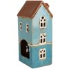 Clayre & Eef 6CE1915 Theelichthouder Huis Blauw Bruin 11x9x22 cm