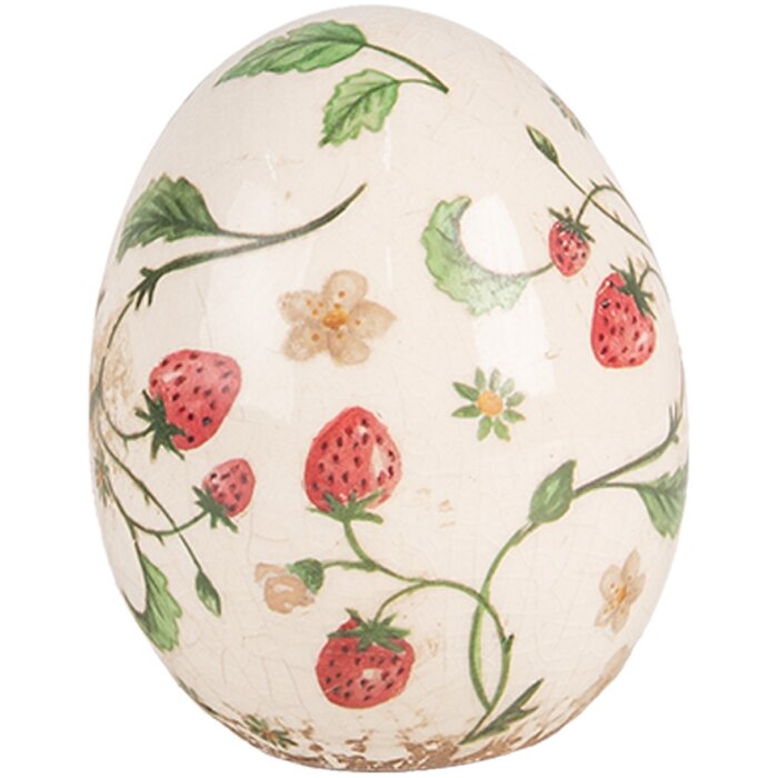 Clayre & Eef 6CE1919M Decoratief Ei Beige Rood Keramiek Ø 10x12 cm Landelijke Stijl