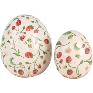 Clayre & Eef 6CE1919M Decoratief Ei Beige Rood Keramiek Ø 10x12 cm Landelijke Stijl
