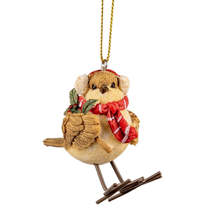 Clayre & Eef 6PR2797GG Decoratieve hanger vogel winterlook 5x3x7 cm