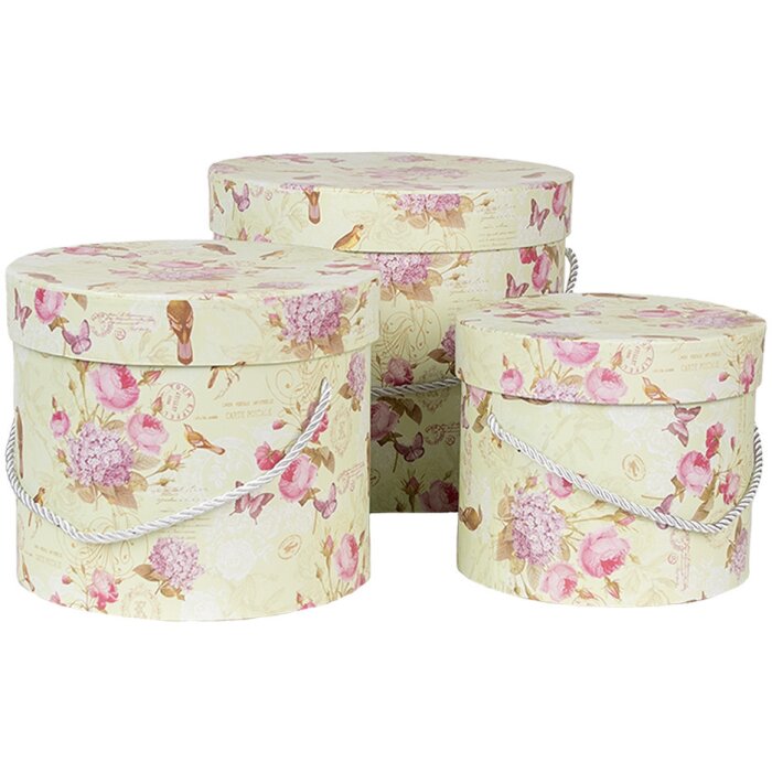 Clayre & Eef 66004 Hoedendoos set van 3 Ø 23/20/17 cm Bloemen Vintage Design