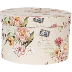 Clayre & Eef 66005 Hoedendoos Set 3 Stuks Bloemenpatroon Beige Ø24/22/21 cm