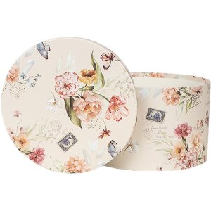 Clayre & Eef 66005 Hoedendoos Set 3 Stuks Bloemenpatroon Beige Ø24/22/21 cm