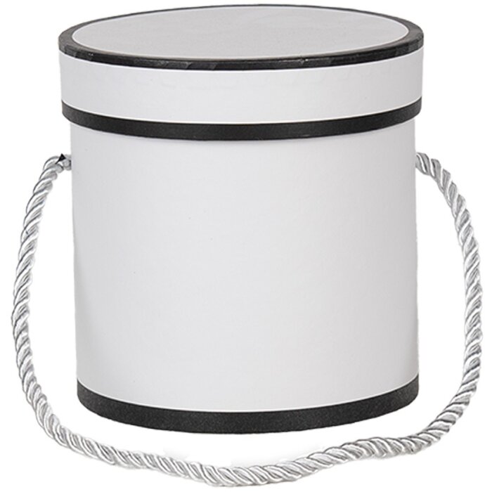 Clayre & Eef 66009W Cadeaudoos Wit Rond Ø 12x12 cm Kartonnen doos met handvat